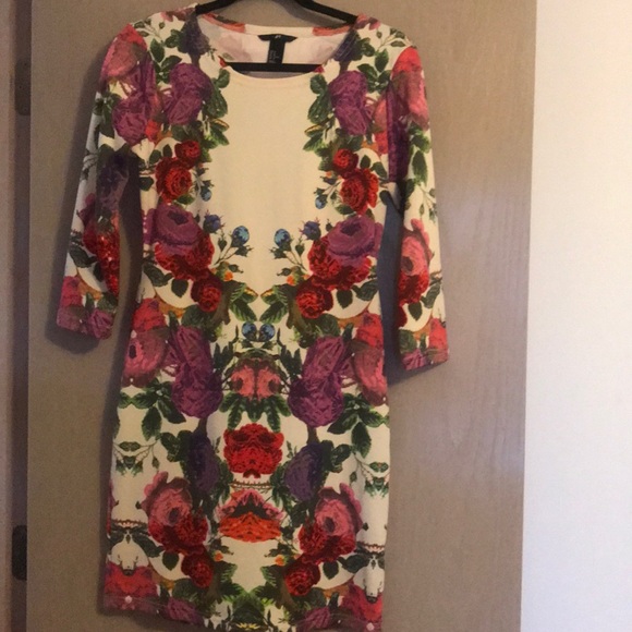 H&M Dresses | Floral Bodycon Open Back Long Sleeve Dress | Poshmark